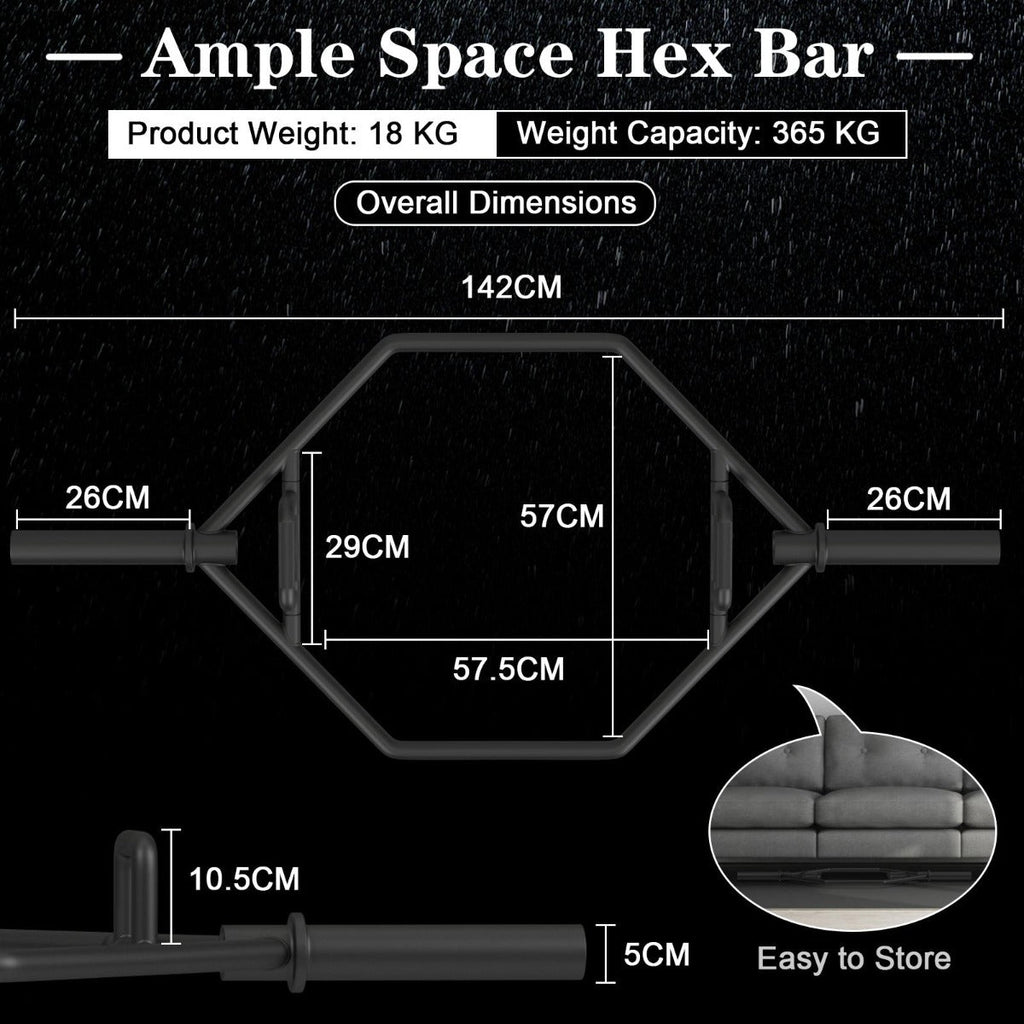 142cm Olympic Hex Barbell Bar Trap Weight Lifting for Gym and Home-Black