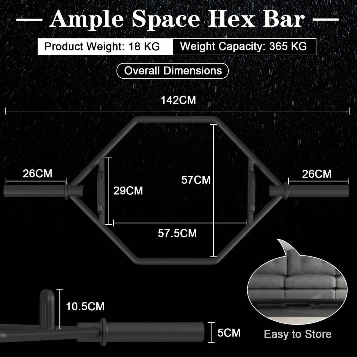 142cm Olympic Hex Barbell Bar Trap Weight Lifting for Gym and Home-Black