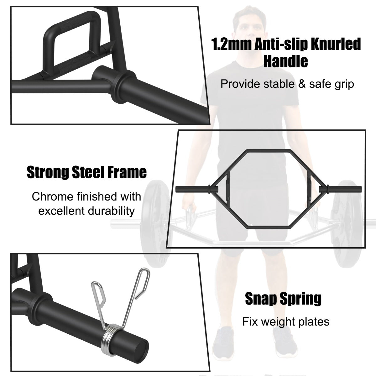 142cm Olympic Hex Barbell Bar Trap Weight Lifting for Gym and Home-Black