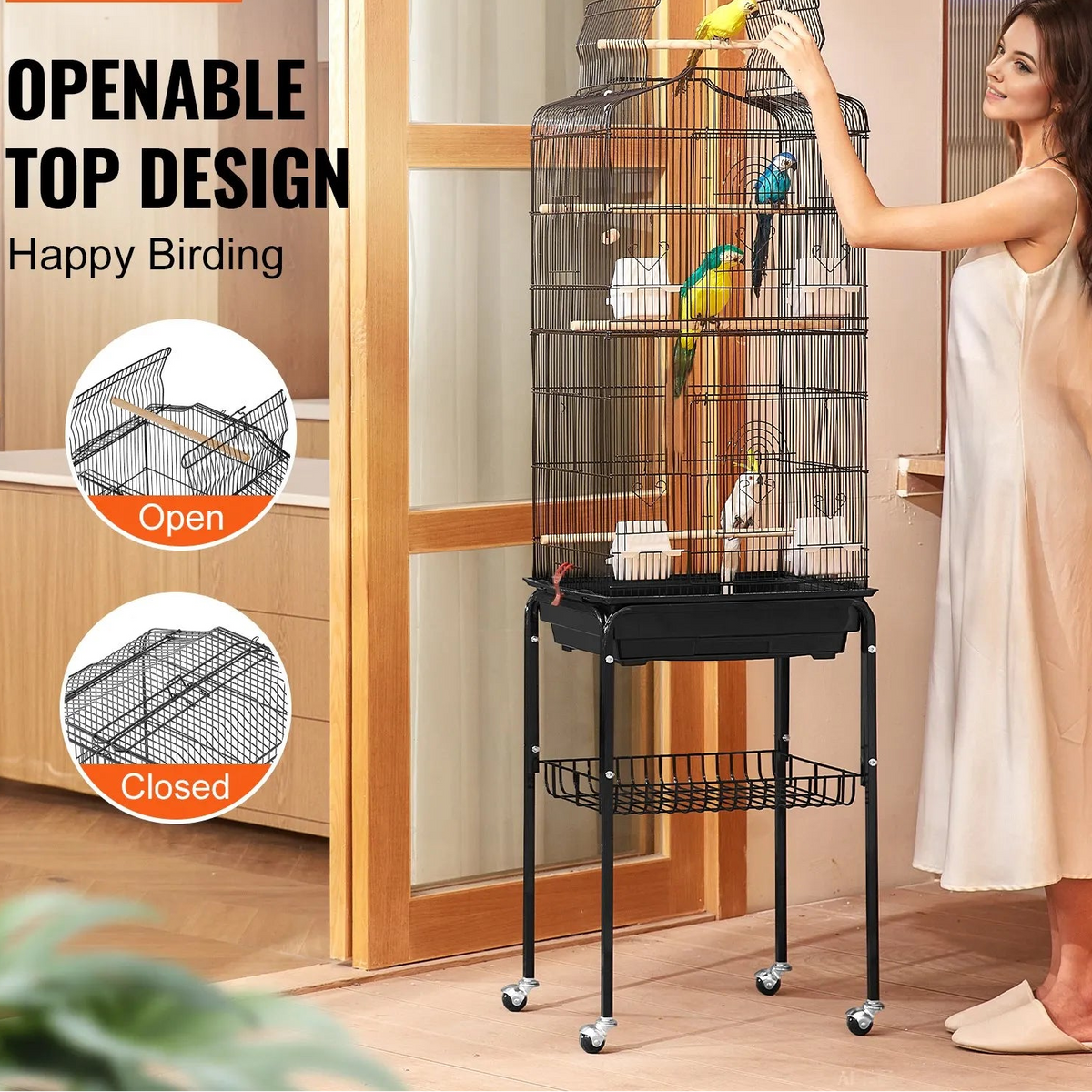 Large Bird Cage 62 in Rolling Metal Parakeet Cage for Cockatiels Parrot