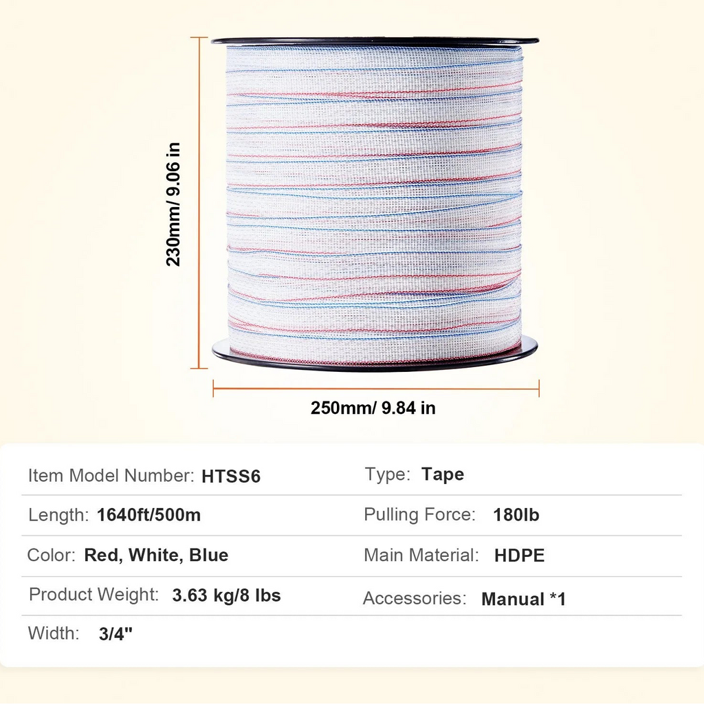 1640Ft 500M Electric Fence Tape Fencing Polytape Horse Cattle Livestock