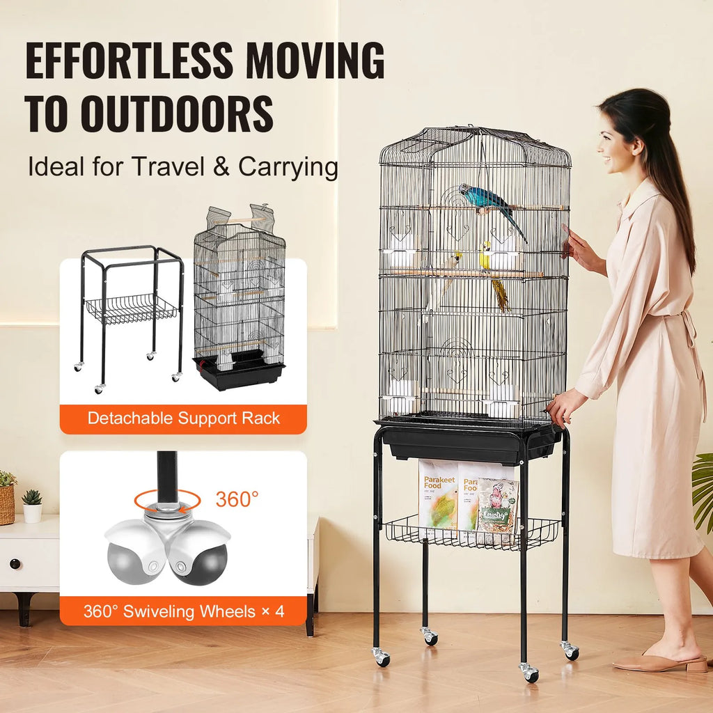 Large Bird Cage 62 in Rolling Metal Parakeet Cage for Cockatiels Parrot