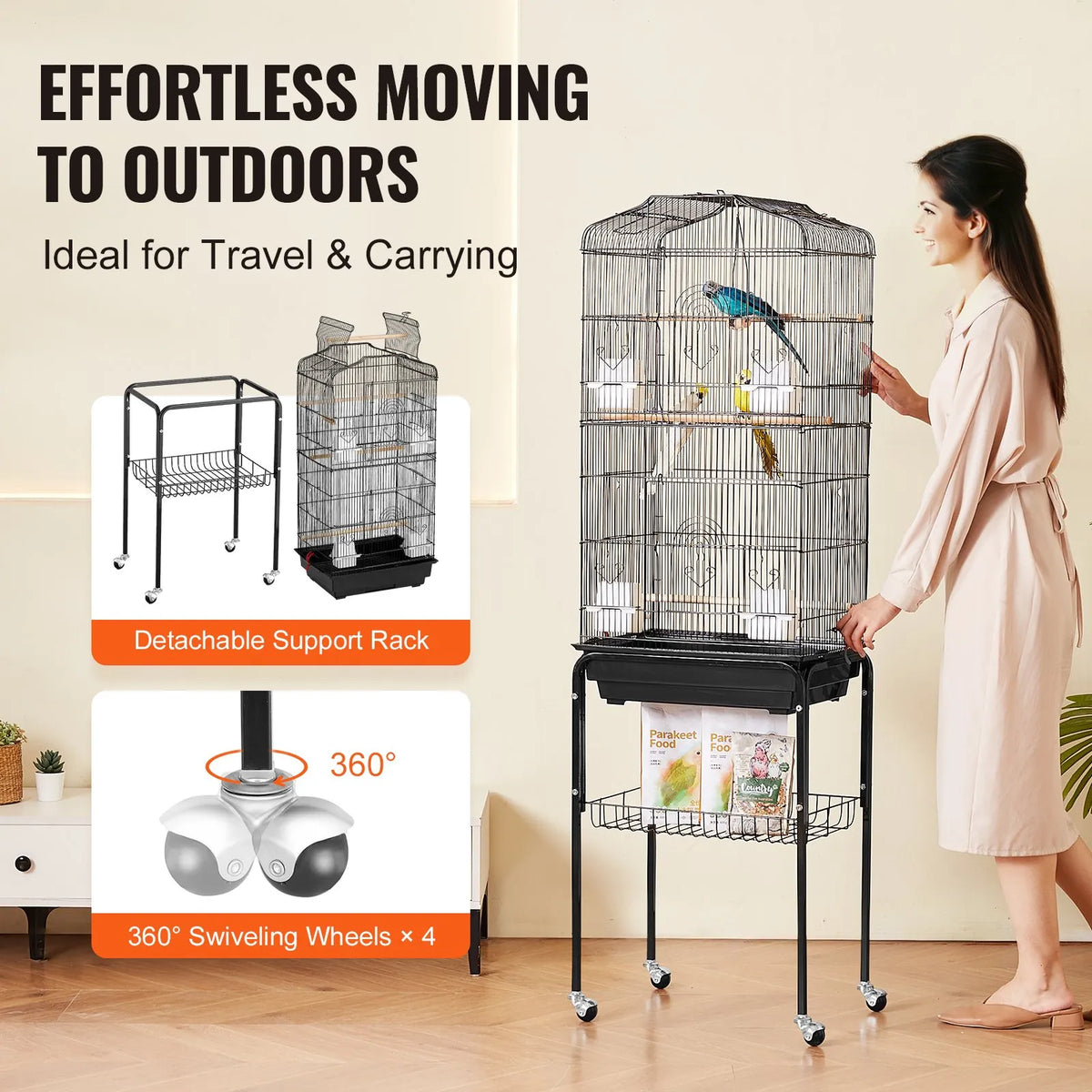 Large Bird Cage 62 in Rolling Metal Parakeet Cage for Cockatiels Parrot