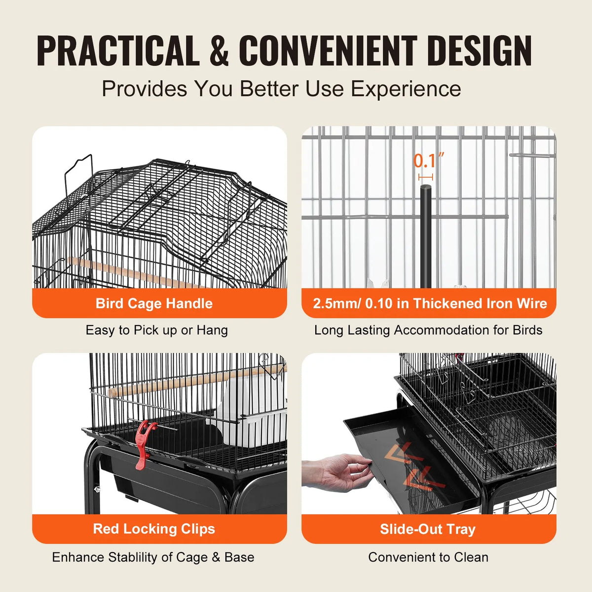 Large Bird Cage 62 in Rolling Metal Parakeet Cage for Cockatiels Parrot