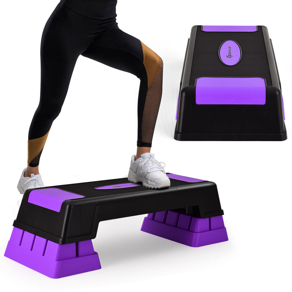 75cm Aerobic Stepper Block Bench with Risers and Adjustable Height-Purple