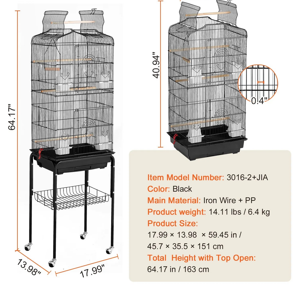 Large Bird Cage 62 in Rolling Metal Parakeet Cage for Cockatiels Parrot