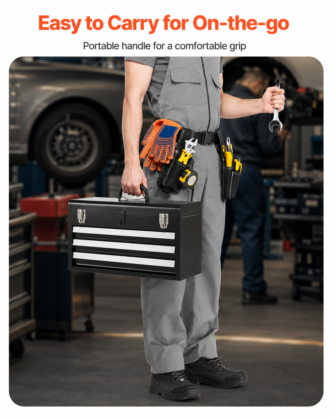 Tool Box 520 mm Portable Metal Tool Box with 3 Drawers Tool Organizer