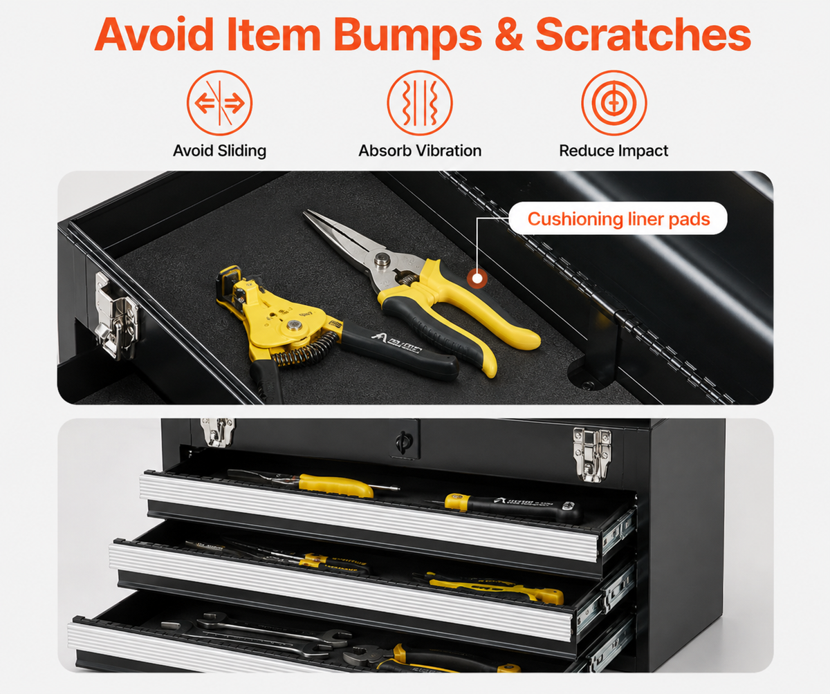 Tool Box 520 mm Portable Metal Tool Box with 3 Drawers Tool Organizer