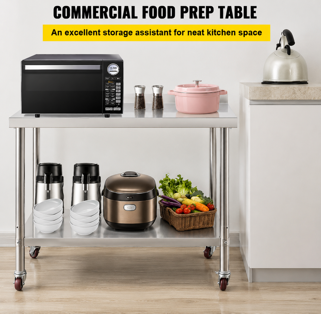 Stainless Steel Prep Table, 30 x 24 x 35 Inch, 440lbs Load Capacity Heavy