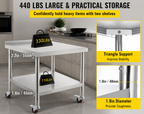 Stainless Steel Prep Table, 30 x 24 x 35 Inch, 440lbs Load Capacity Heavy