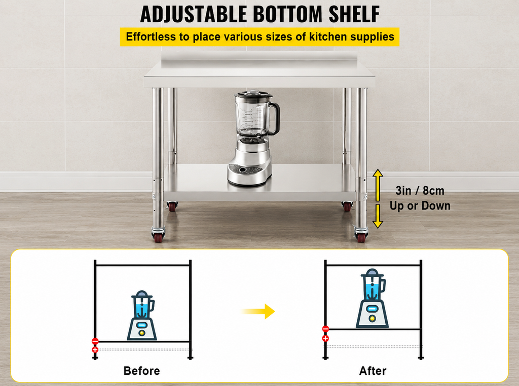 Stainless Steel Prep Table, 30 x 24 x 35 Inch, 440lbs Load Capacity Heavy