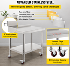 Stainless Steel Prep Table, 30 x 24 x 35 Inch, 440lbs Load Capacity Heavy