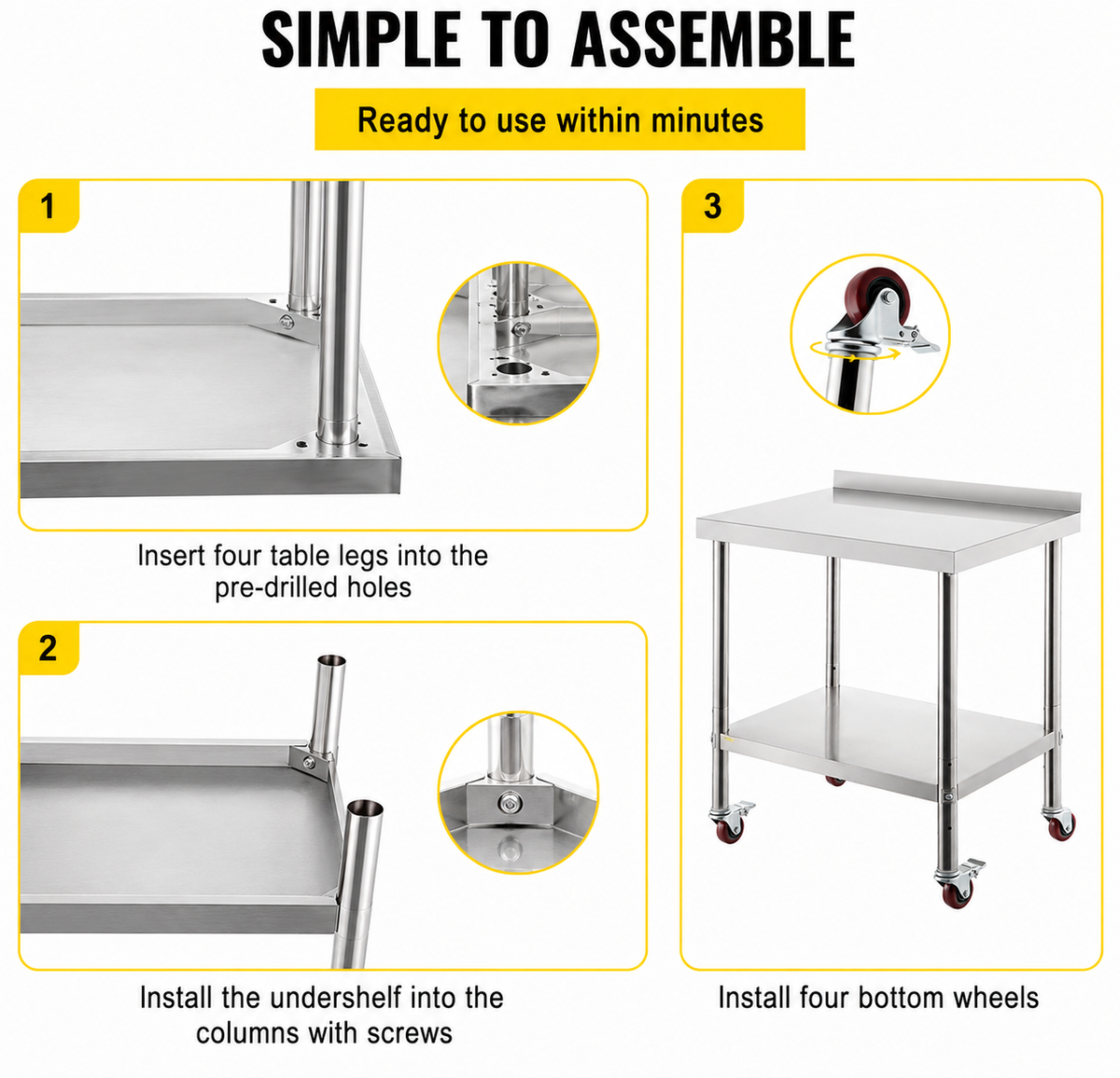 Stainless Steel Prep Table, 30 x 24 x 35 Inch, 440lbs Load Capacity Heavy