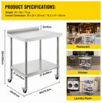 Stainless Steel Prep Table, 30 x 24 x 35 Inch, 440lbs Load Capacity Heavy