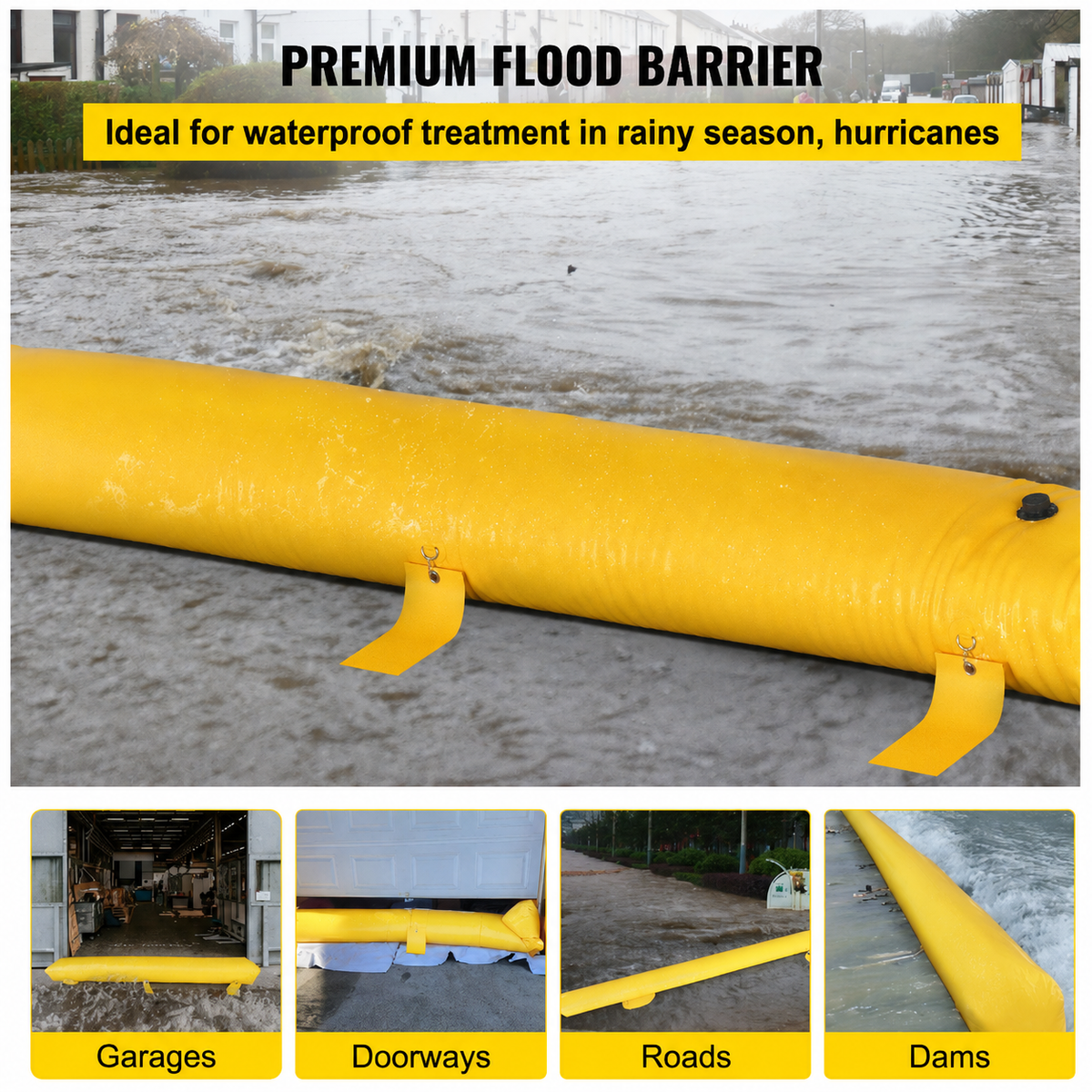 Flood Barrier, 24 ft Length x 6 in Height Sandbag Alternative, Water Barrier