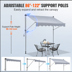 Manual Retractable Awning, 3m Outdoor Retractable Patio Awning Sunshade Shelter,