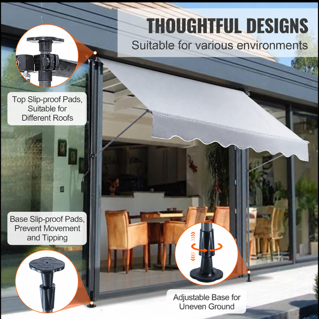 Manual Retractable Awning, 3m Outdoor Retractable Patio Awning Sunshade Shelter,