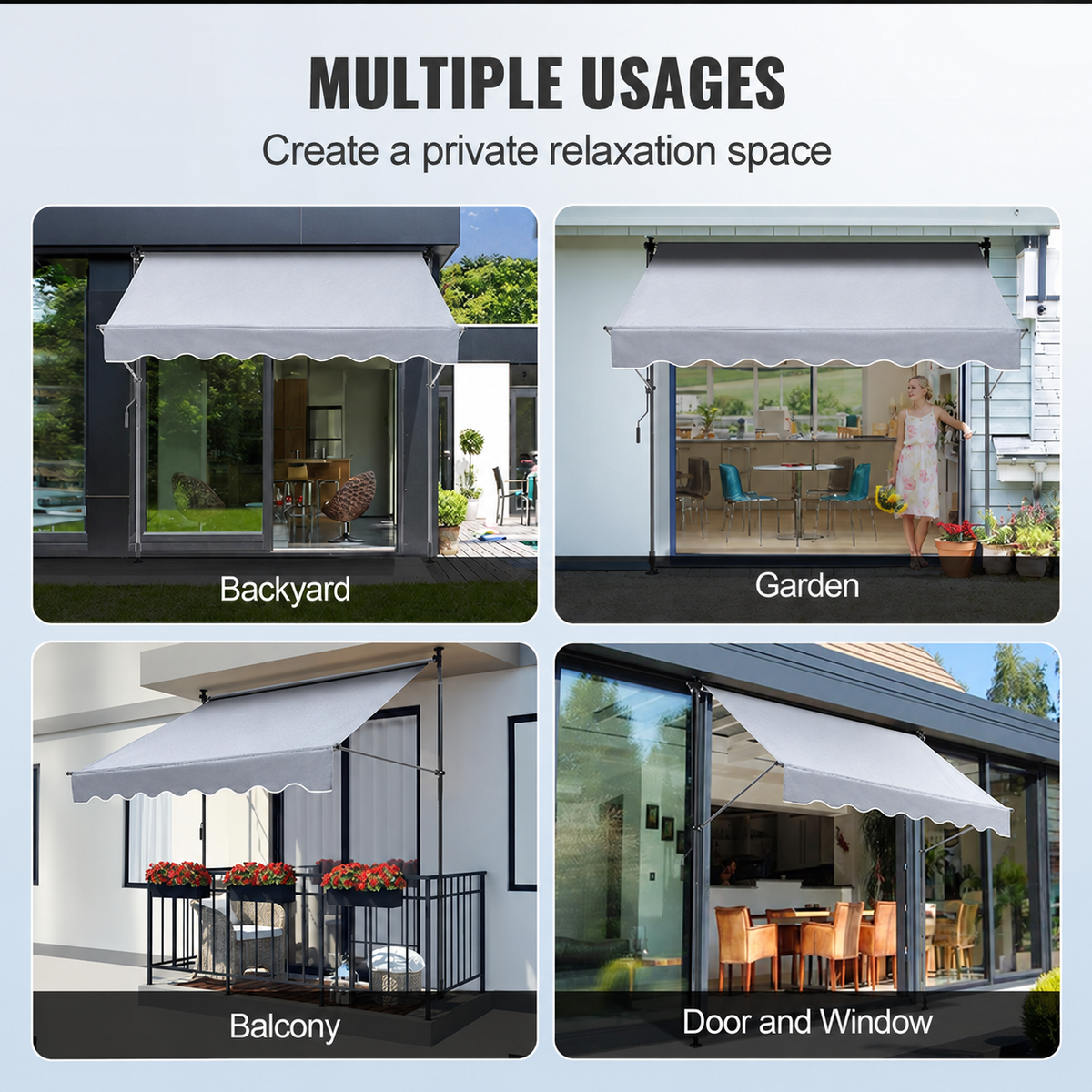 Manual Retractable Awning, 3m Outdoor Retractable Patio Awning Sunshade Shelter,
