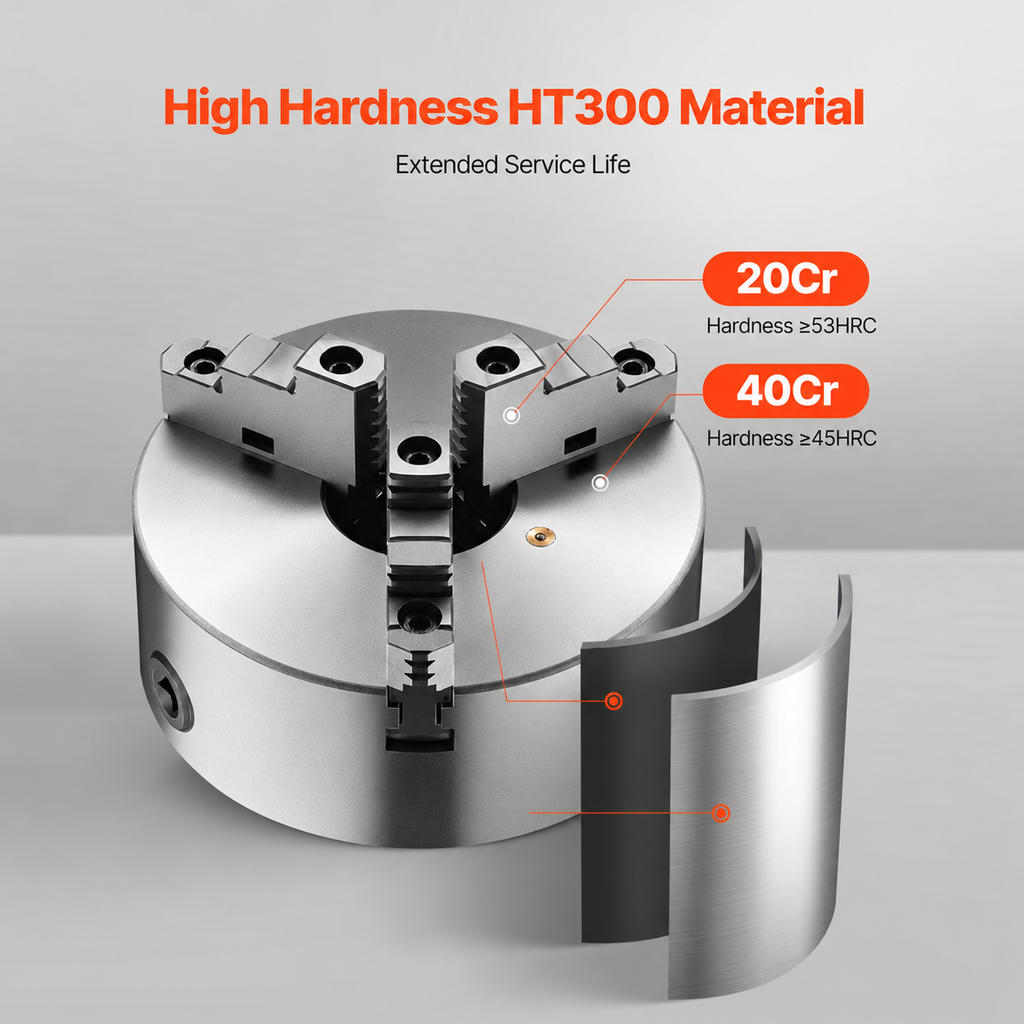 200 mm 3-Jaw Self-Centering Lathe Chuck 2 1/4 in-8 Threaded Backing Plate