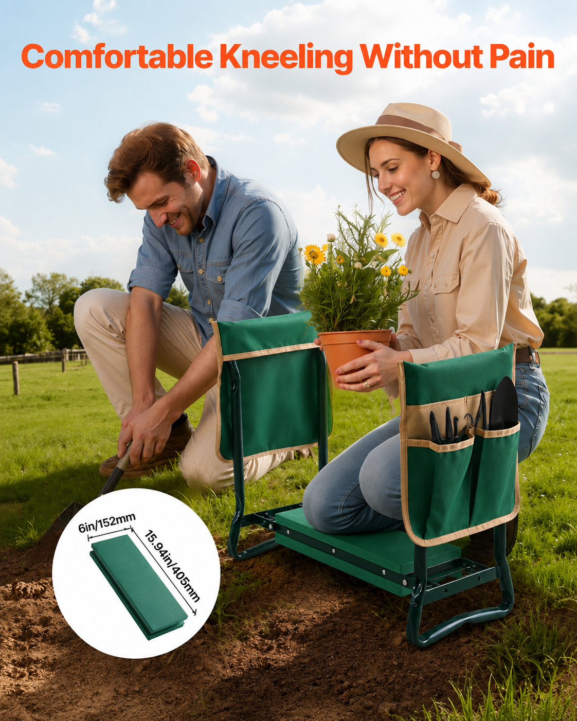 Garden Kneeler and Seat 6" Wide Pad 330lbs Capacity Folding Garden Stool