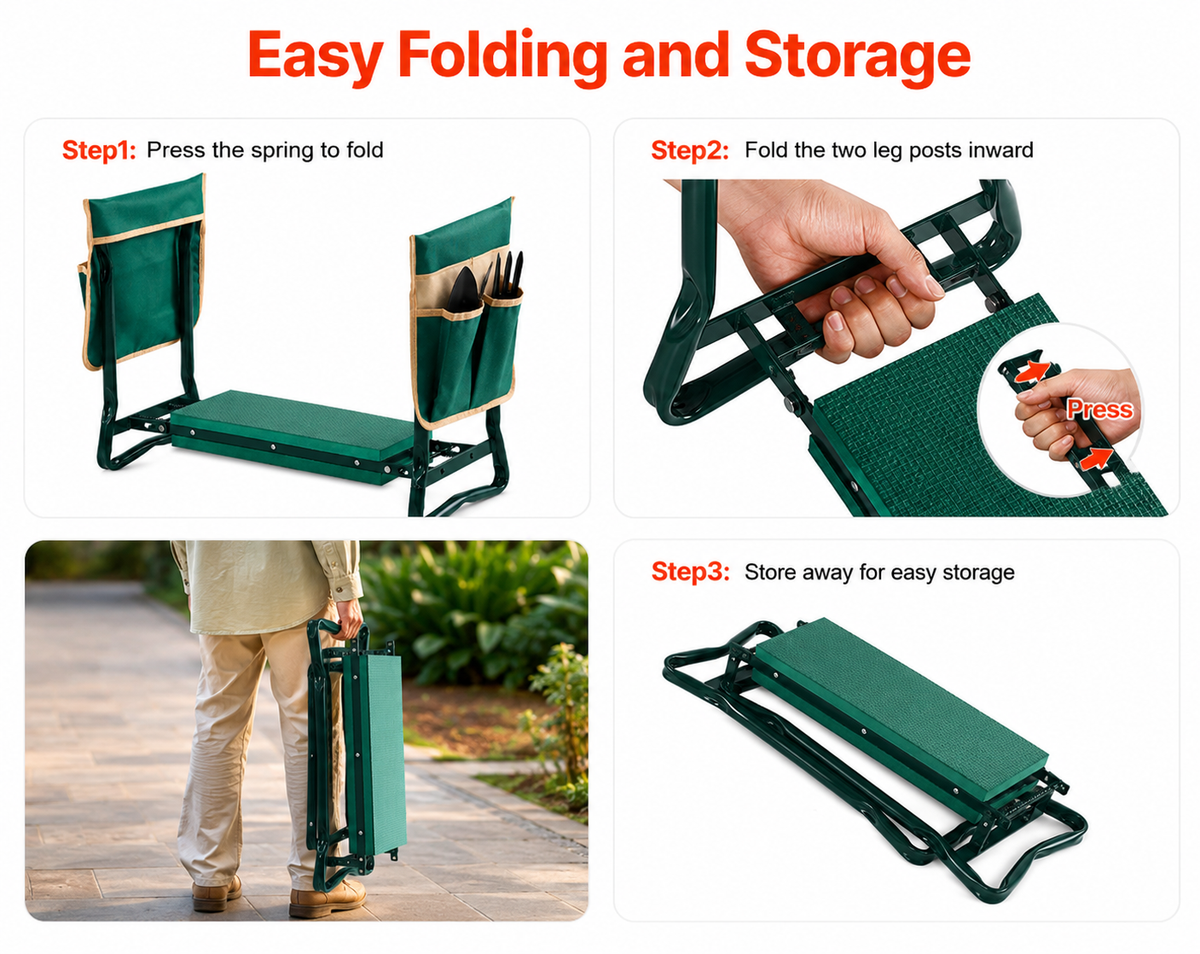 Garden Kneeler and Seat 6" Wide Pad 330lbs Capacity Folding Garden Stool