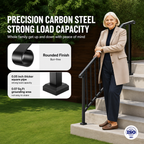 5-6 Step Handrails for Outdoor for Seniors Porch Deck Black Retro Arch