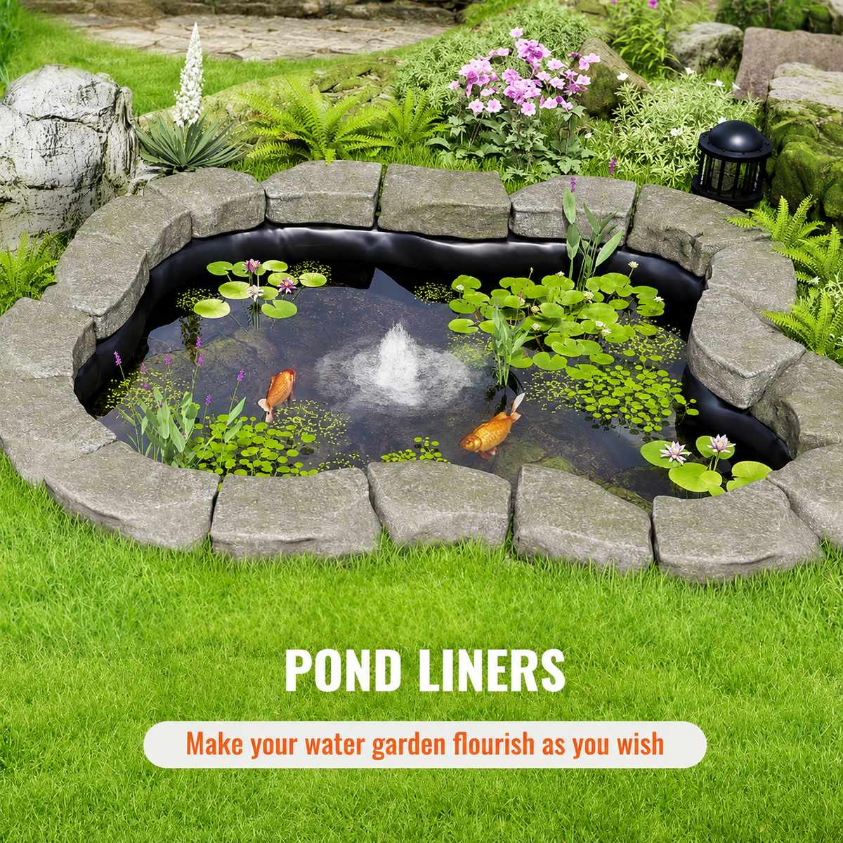 Pond Liner Fish Liner 10 x 15 ft 45 Mil EPDM Easy Cutting Underlayment