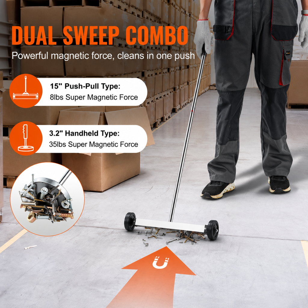 15-Inch Magnetic Sweeper with Wheels Telescoping Magnetic Pickup Tool