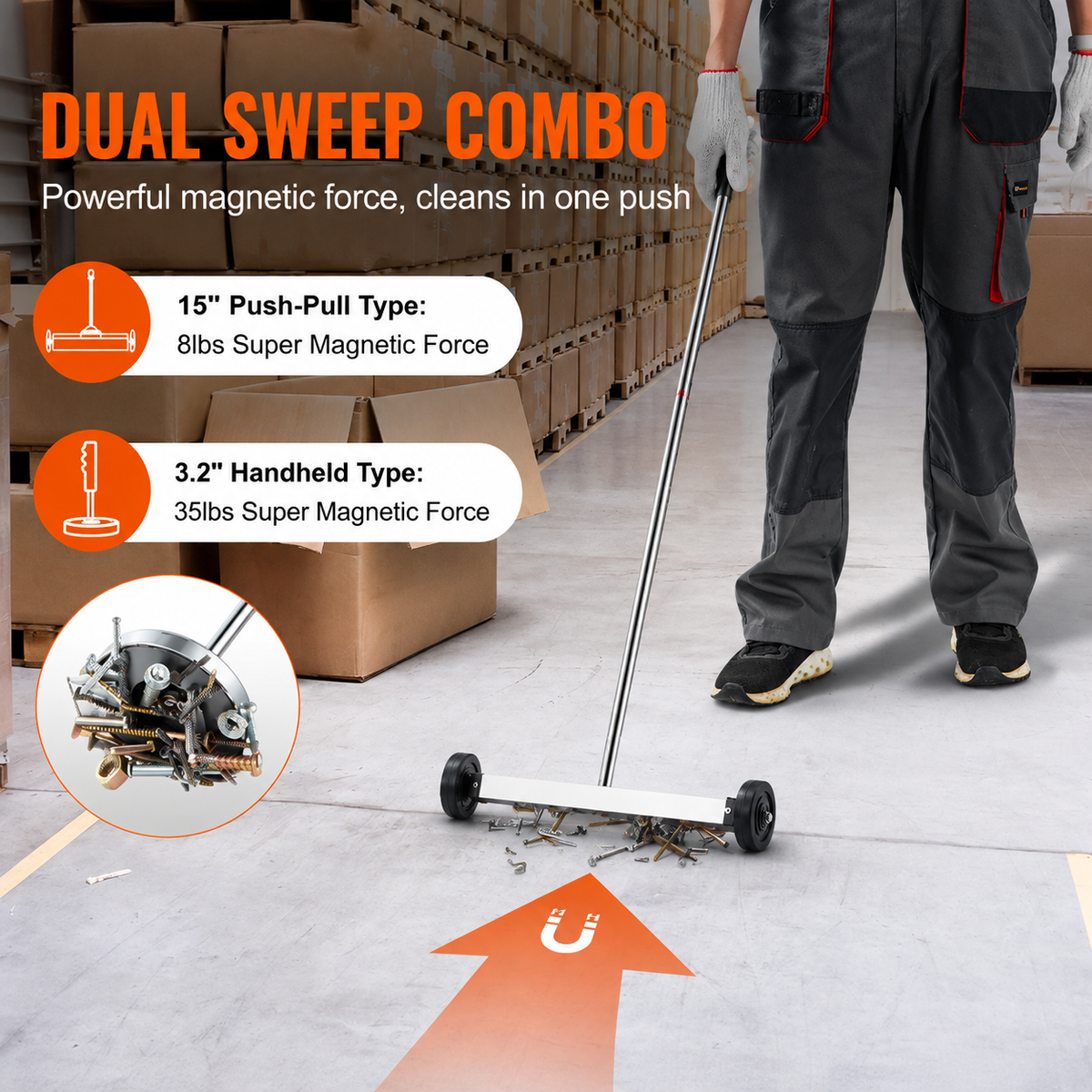 15-Inch Magnetic Sweeper with Wheels Telescoping Magnetic Pickup Tool