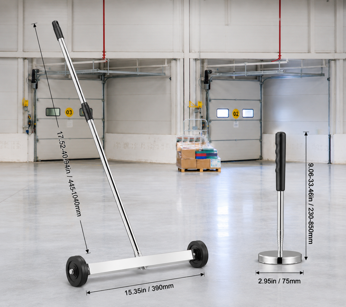 15-Inch Magnetic Sweeper with Wheels Telescoping Magnetic Pickup Tool