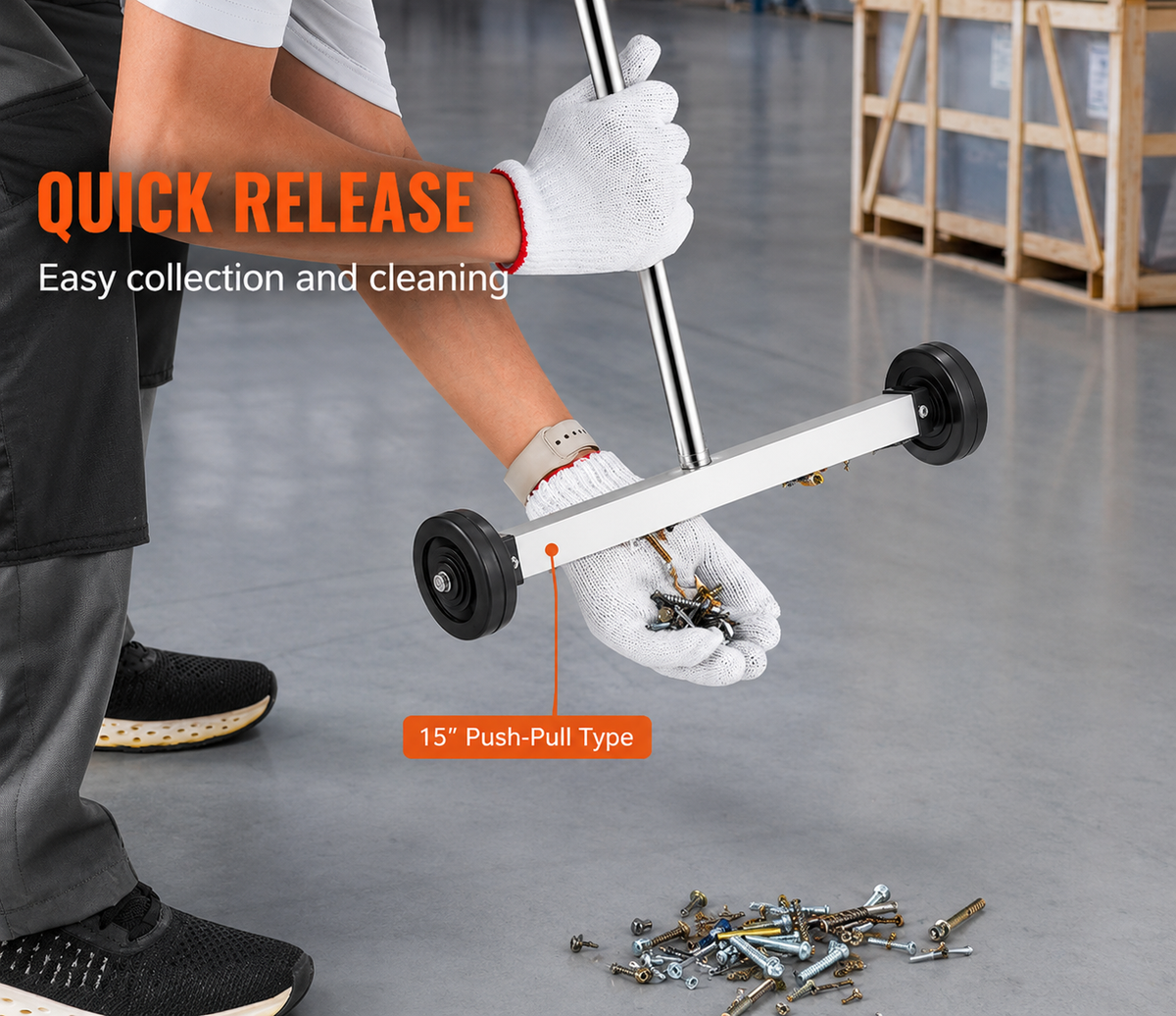 15-Inch Magnetic Sweeper with Wheels Telescoping Magnetic Pickup Tool