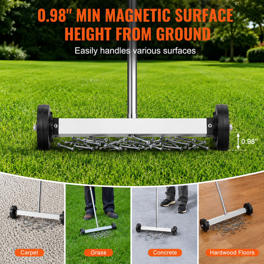 15-Inch Magnetic Sweeper with Wheels Telescoping Magnetic Pickup Tool