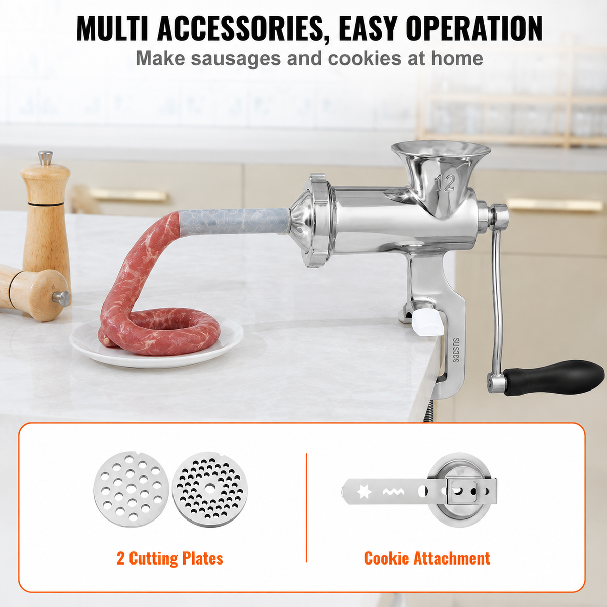 Manual Meat Grinder, 304 Stainless Steel Hand Meat Grinder with Steel Table