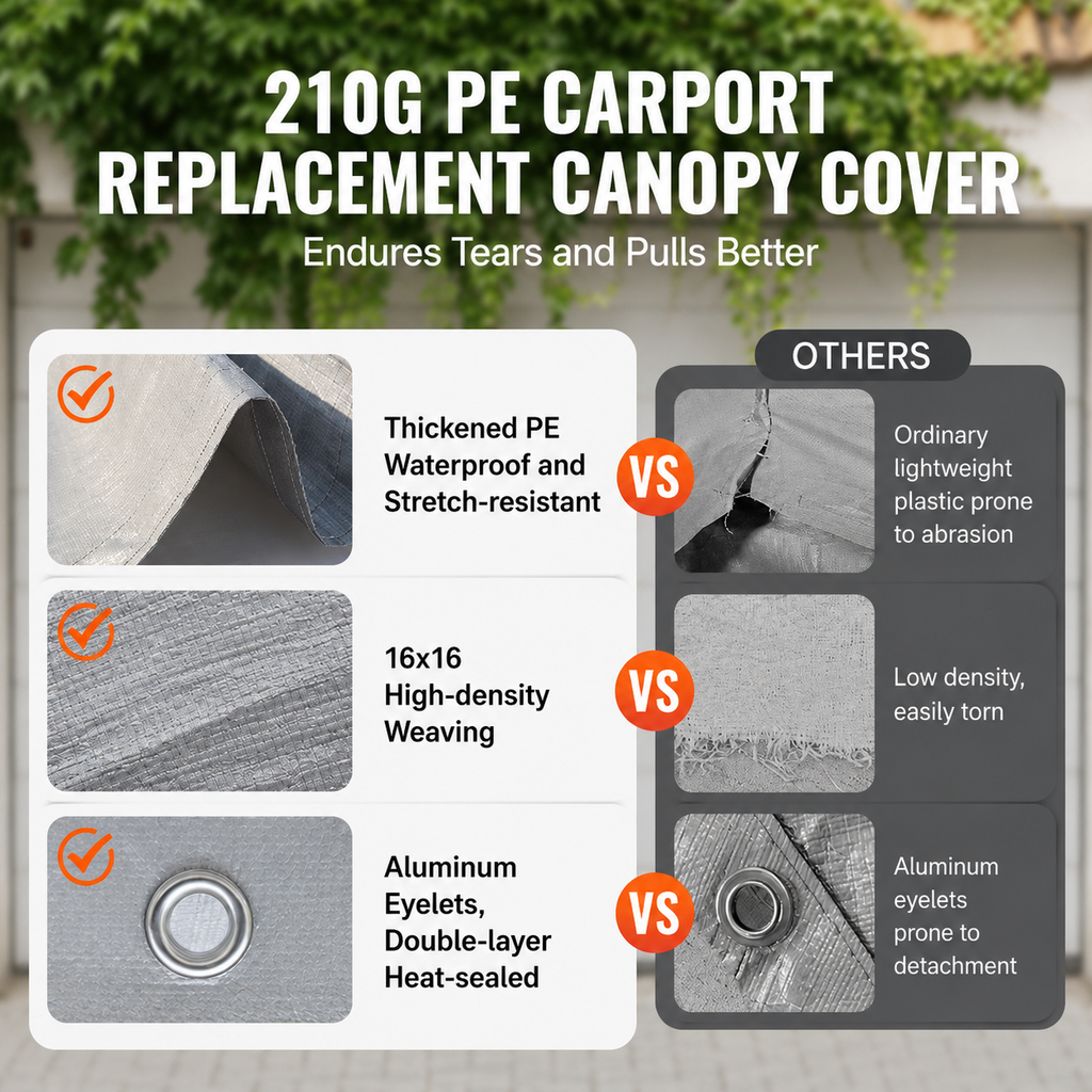 Carport Replacement Canopy Cover 12 x 20 ft, Garage Top Tent Shelter Tarp