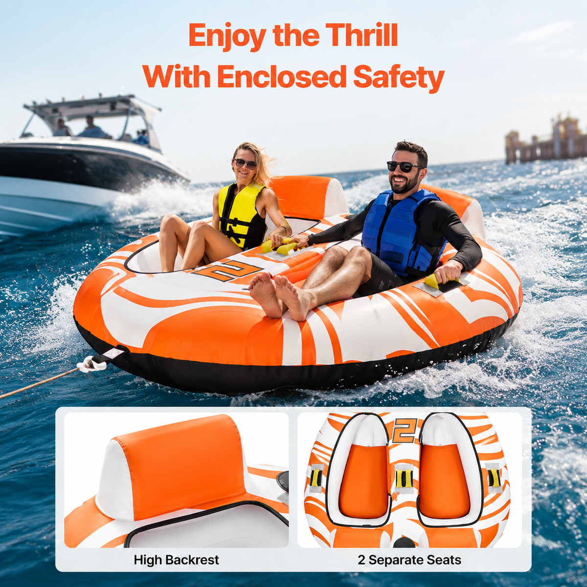 Towable Tubes for Boating 2-Person Inflatable Boat Towable with 2 Cockpits