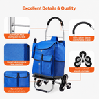 Stair Climbing Cart Foldable Shopping Cart 36L with 6 Wheels Storage Bag