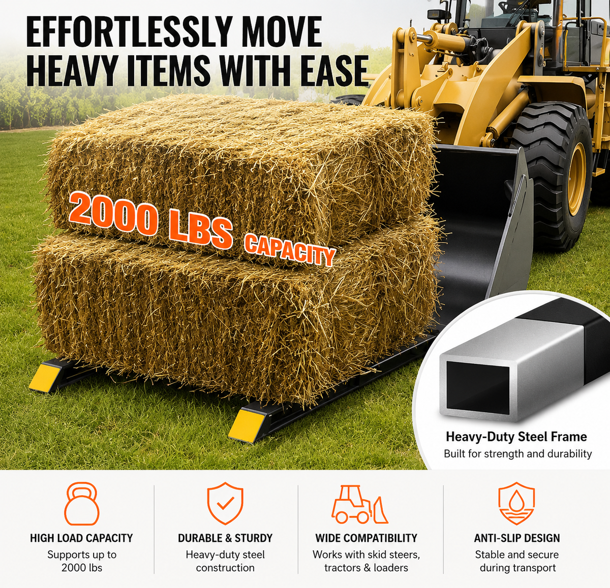 Pallet Forks, 907kg Capacity Clamp on Pallet Forks, 1090mm Tractor Bucket