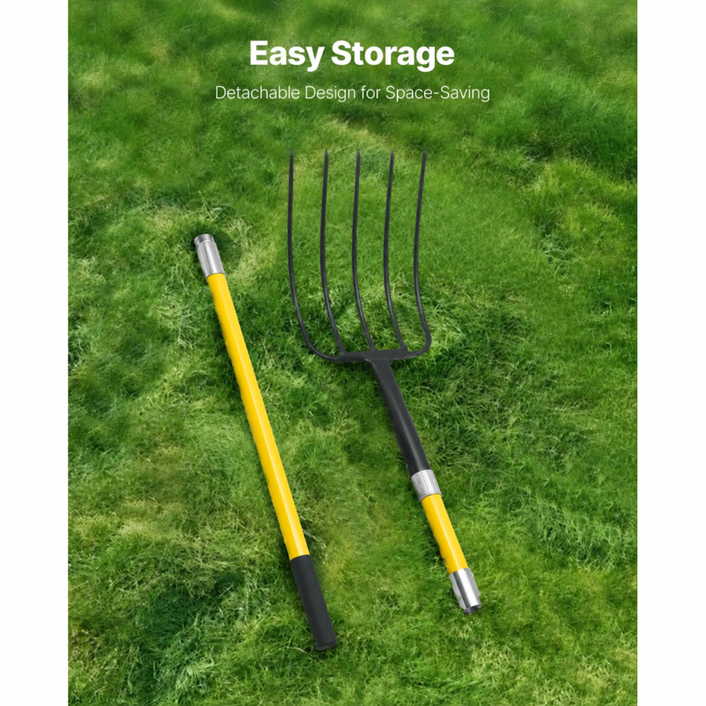 5 Tines Garden Fork Fiberglass Handle 57 in Spading Pitchfork Heavy Duty