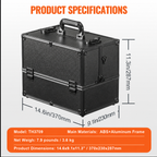 Makeup Train Case 370MM Large Portable Cosmetic Case, 6 Tier Trays Professional