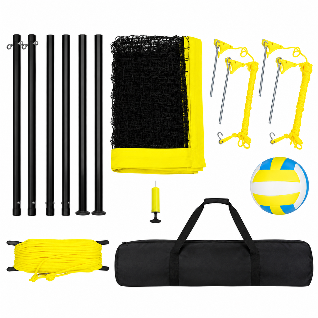 Outdoor Portable Volleyball Net System, Adjustable Height Steel Poles, Professional Volleyball Set with PVC Volleyball, Pump, Carrying Bag, Heavy Duty Volleyball Net for Backyard, Beach, Lawn