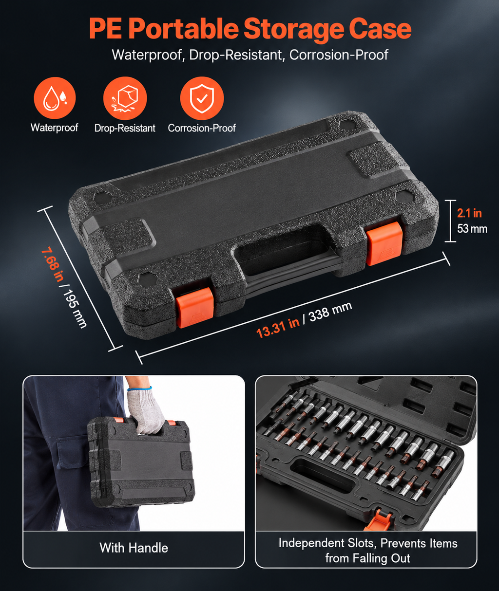 Torx Bit Socket Set 34-Piece Solid Star and Tamper Proof T6-T70 S2 Alloy Steel