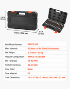 Torx Bit Socket Set 34-Piece Solid Star and Tamper Proof T6-T70 S2 Alloy Steel