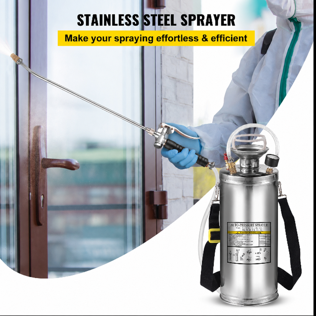 2Gal Stainless Steel Sprayer, Set with 20\" Wand& Handle& 3FT Reinforced Hose,