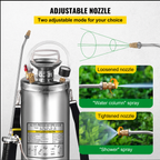2Gal Stainless Steel Sprayer, Set with 20\" Wand& Handle& 3FT Reinforced Hose,