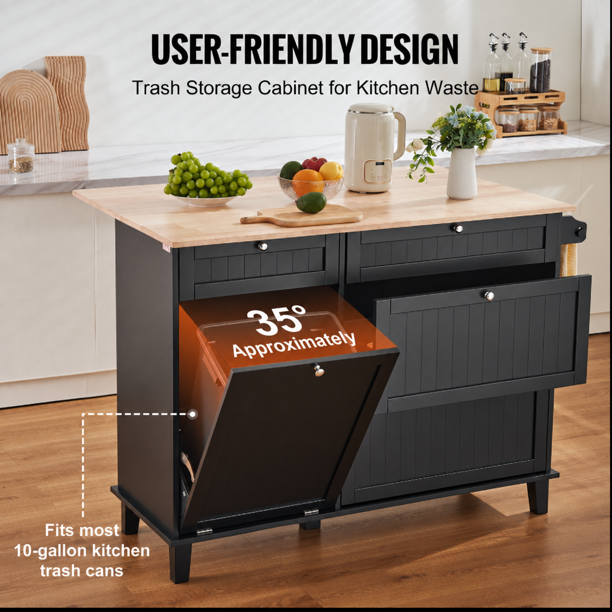Kitchen Island Cart Storage Cabinet Serving with Drawer & Trash Cabinet