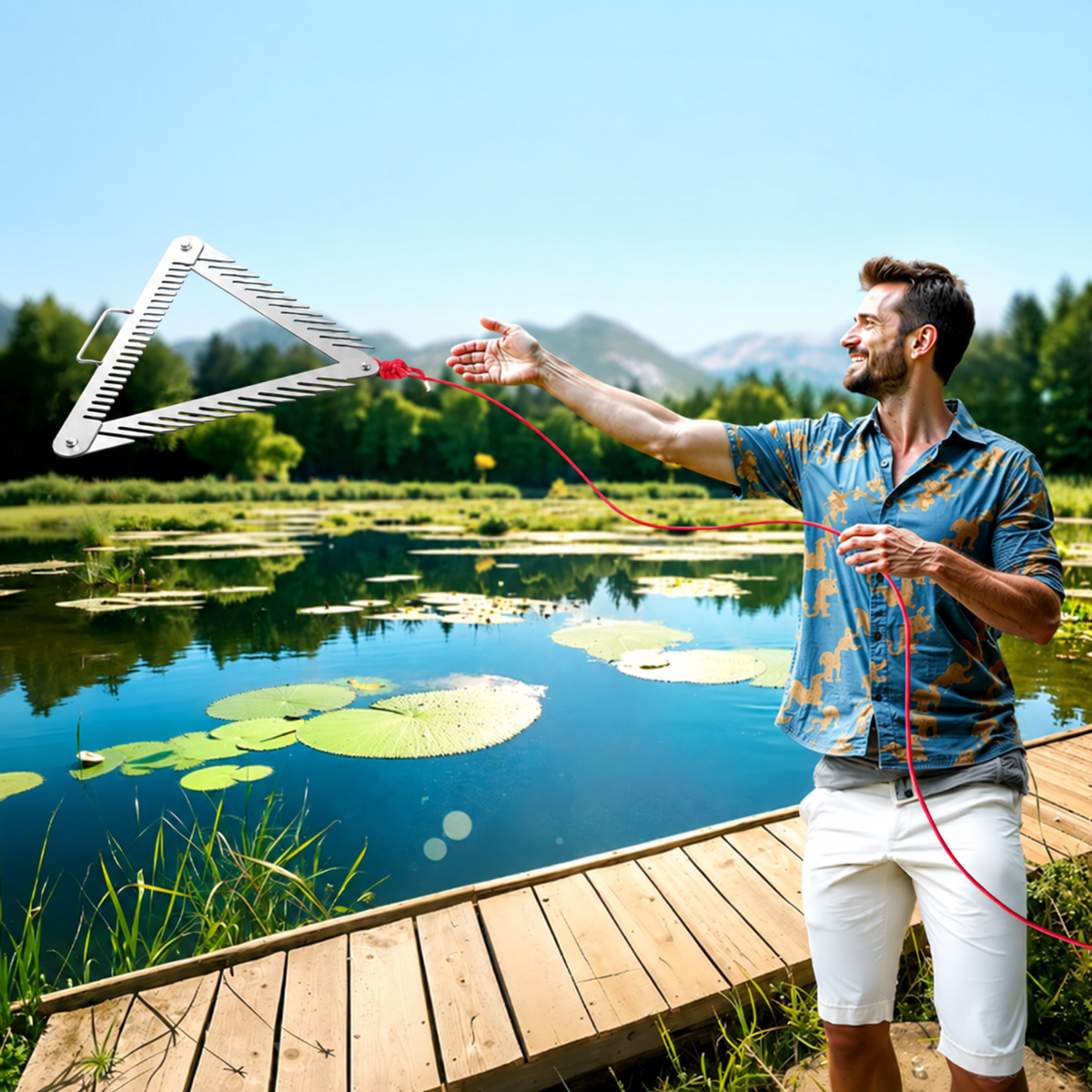24in Aquatic Weed Rake 3-Sided Foldable Lake Weed Rake Handle 30ft Rope