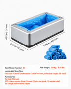 Shoe Cover Dispenser Fits Up to US 11 with 100 Disposable Plastic Covers