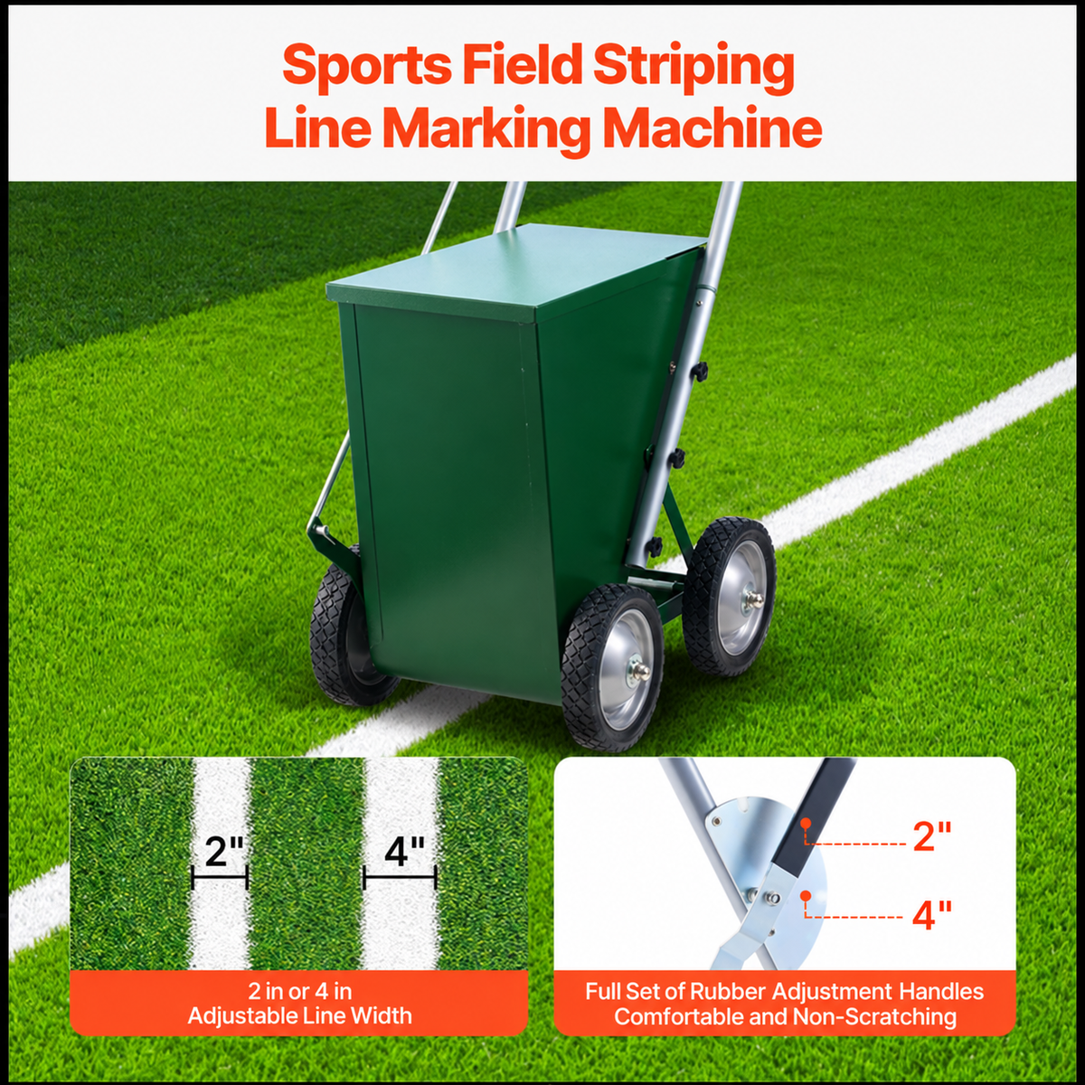 Dry Line Marker 4-Wheel 50 or 100 mm Lines Heavy Duty Steel Chalker 22.7kg