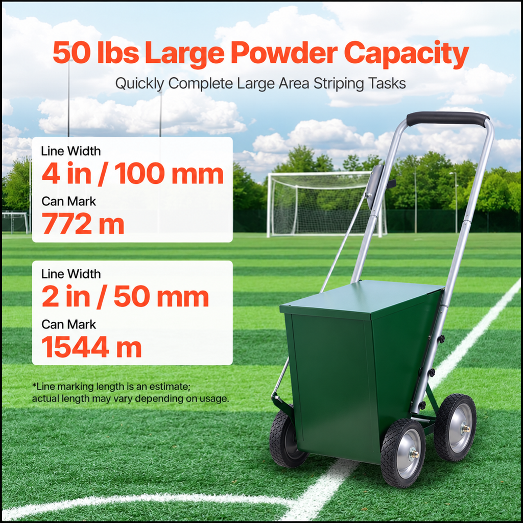 Dry Line Marker 4-Wheel 50 or 100 mm Lines Heavy Duty Steel Chalker 22.7kg