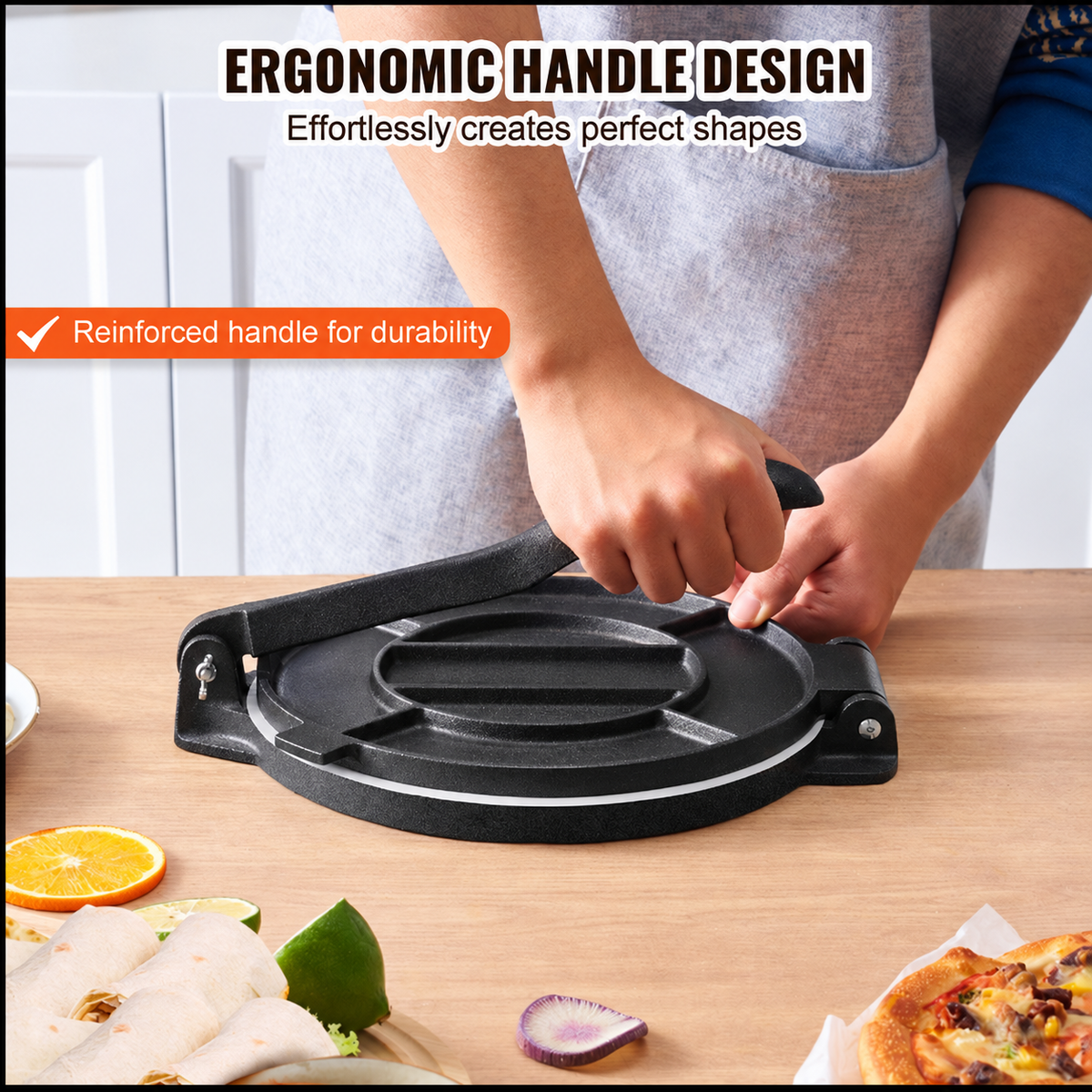 Tortilla Press, 10 Inch Tortilla and Roti Maker, Cast Iron Heavy Duty Tortilladora
